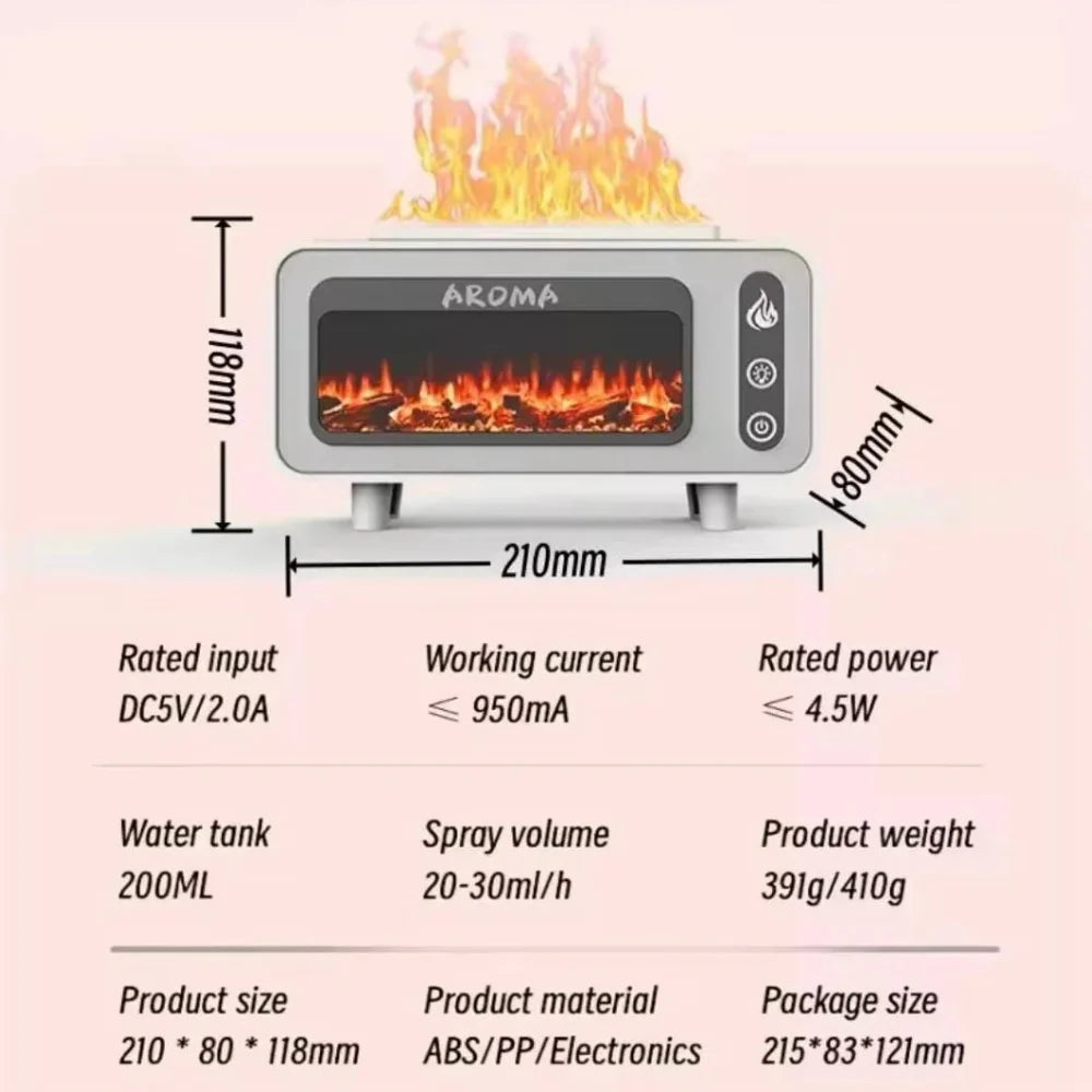 3D Flame Fireplace Aroma Diffuser and Humidifier