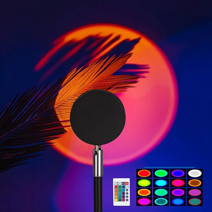 Sunset Projector Lamp With 16-Color LED And Remote Control, Night Lights Projector for Party Bedroom, Crystal Decor