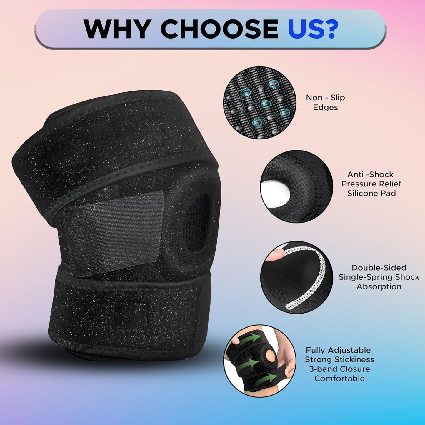 Adjustable Knee Cap Support – Compression Knee Brace with Open Patella & Dual Springs