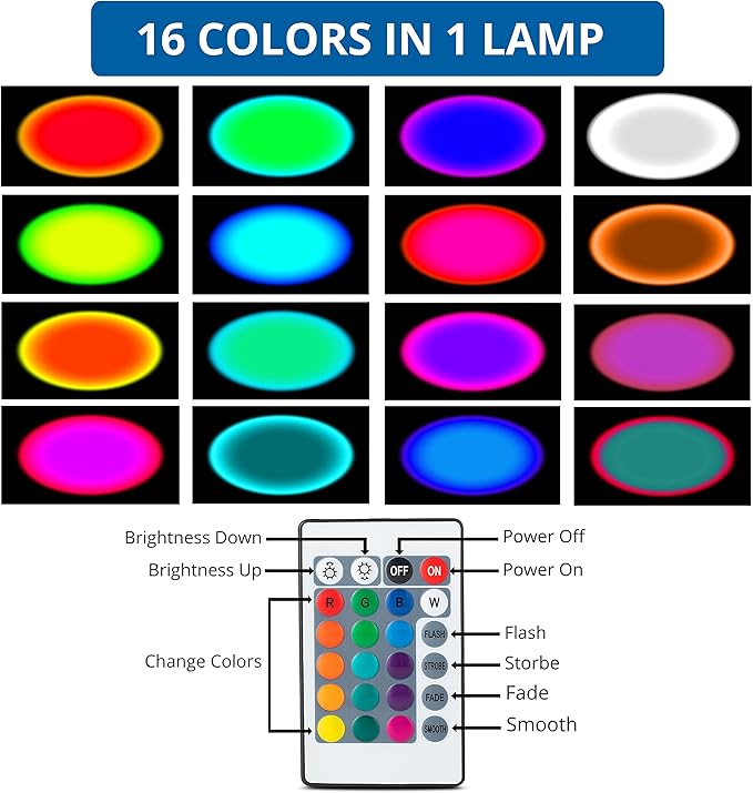 Sunset Projector Lamp With 16-Color LED And Remote Control, Night Lights Projector for Party Bedroom, Crystal Decor