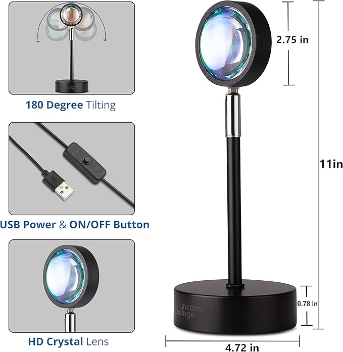 Sunset Projector Lamp With 16-Color LED And Remote Control, Night Lights Projector for Party Bedroom, Crystal Decor