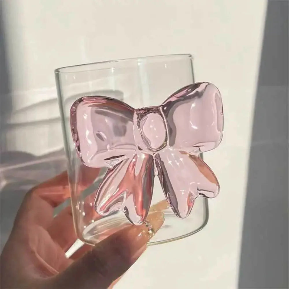 Glass Bow Cup – 300 mL Elegant Glass Tumbler with 3D Bow Detail