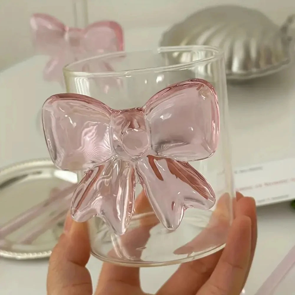 Glass Bow Cup – 300 mL Elegant Glass Tumbler with 3D Bow Detail