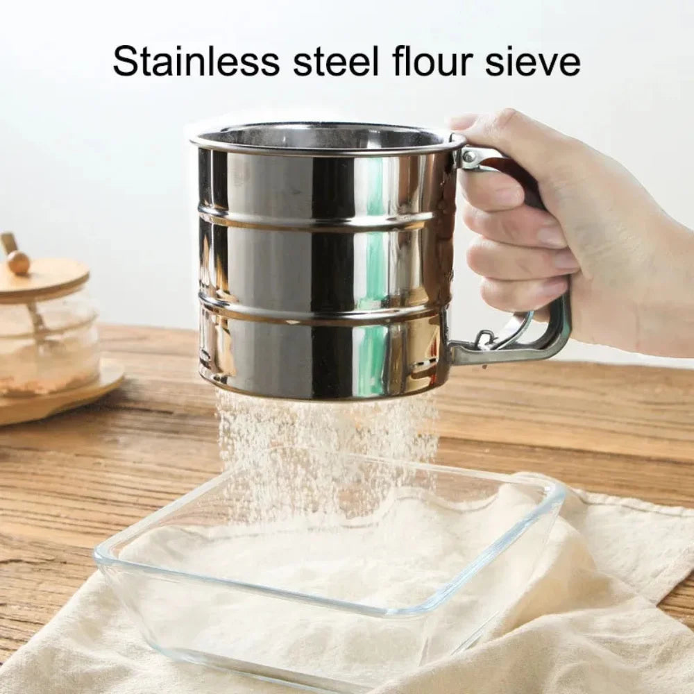 Stainless Steel Flour Sifter & Shaker – Heavy-Duty Powdered Sugar / Flour Strainer for Baking & Dusting