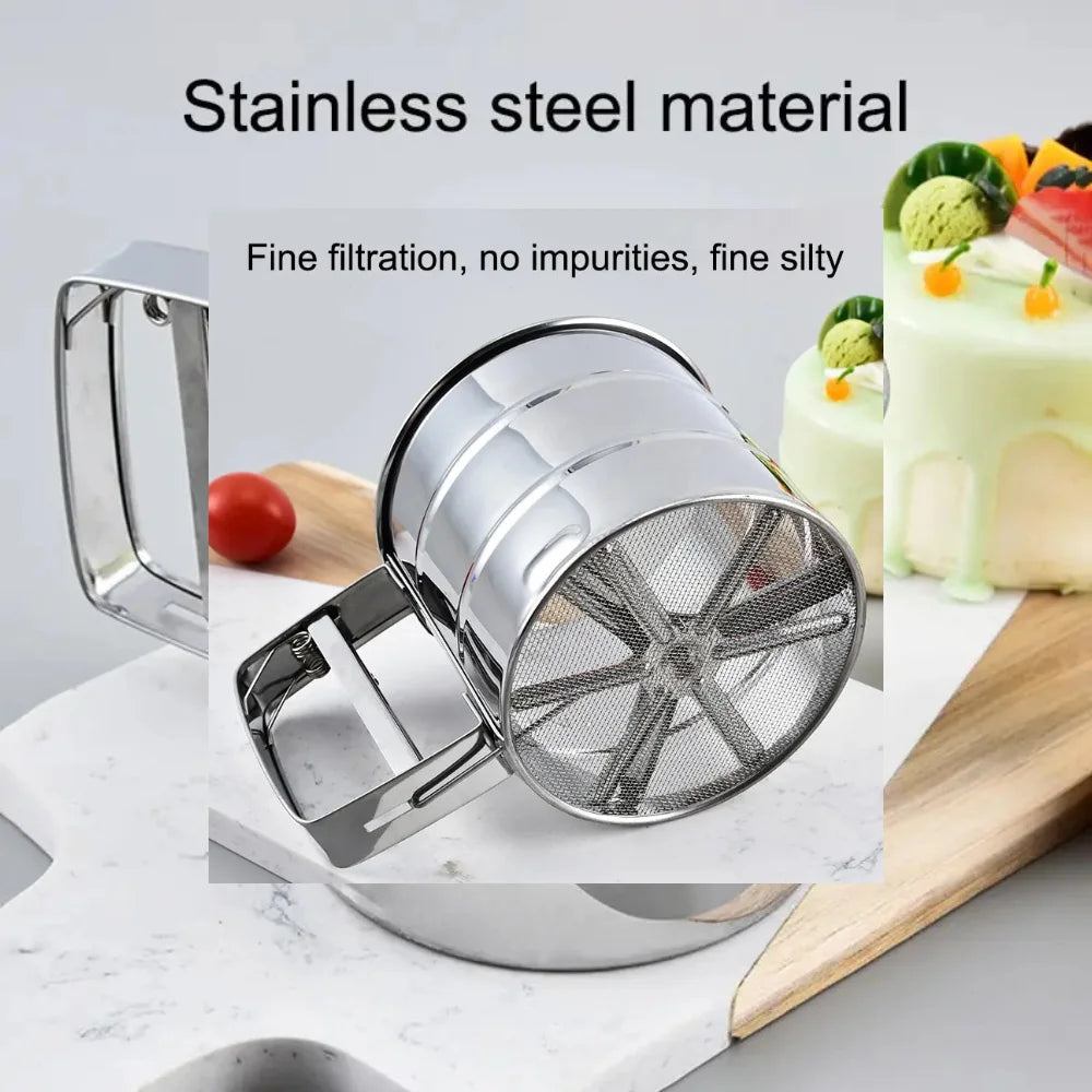 Stainless Steel Flour Sifter & Shaker – Heavy-Duty Powdered Sugar / Flour Strainer for Baking & Dusting
