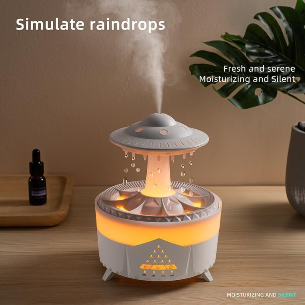 UFO Rain Cloud Humidifier – Raindrop Aroma Diffuser with LED Lights