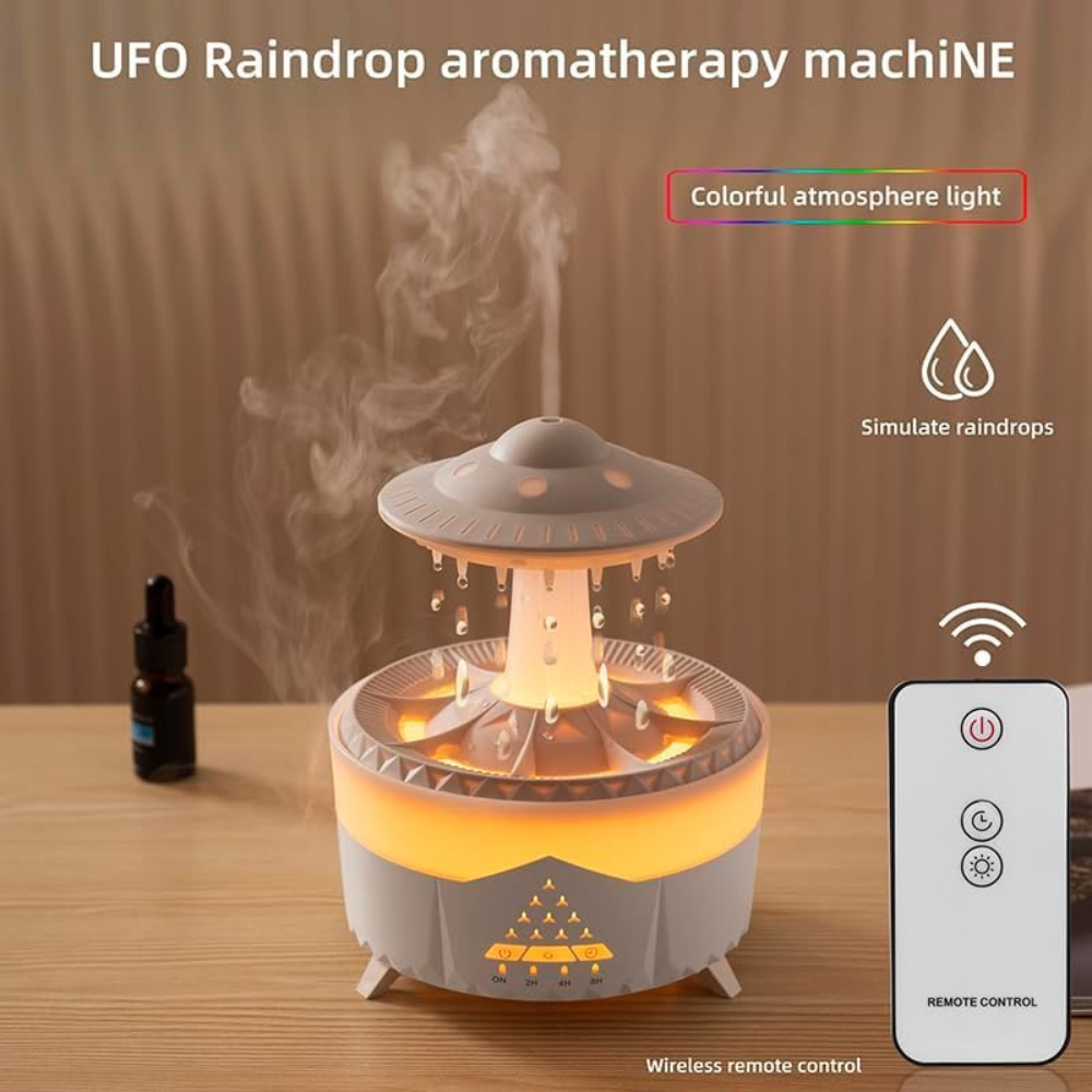 UFO Rain Cloud Humidifier – Raindrop Aroma Diffuser with LED Lights