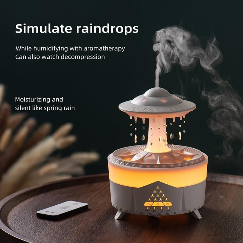UFO Rain Cloud Humidifier – Raindrop Aroma Diffuser with LED Lights