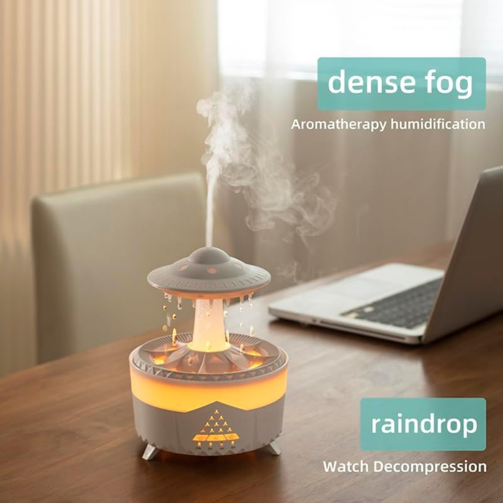 UFO Rain Cloud Humidifier – Raindrop Aroma Diffuser with LED Lights