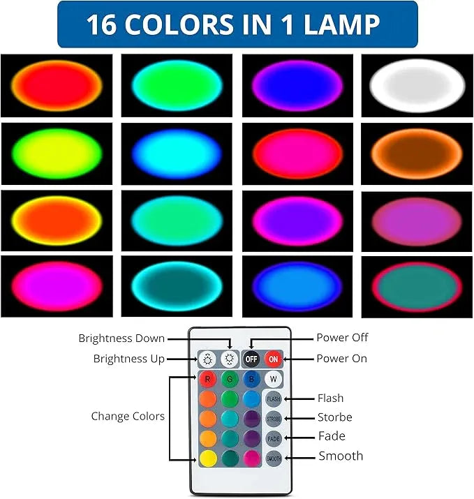 Sunset Projector Lamp With 16-Color LED And Remote Control, Night Lights Projector for Party Bedroom, Crystal Decor