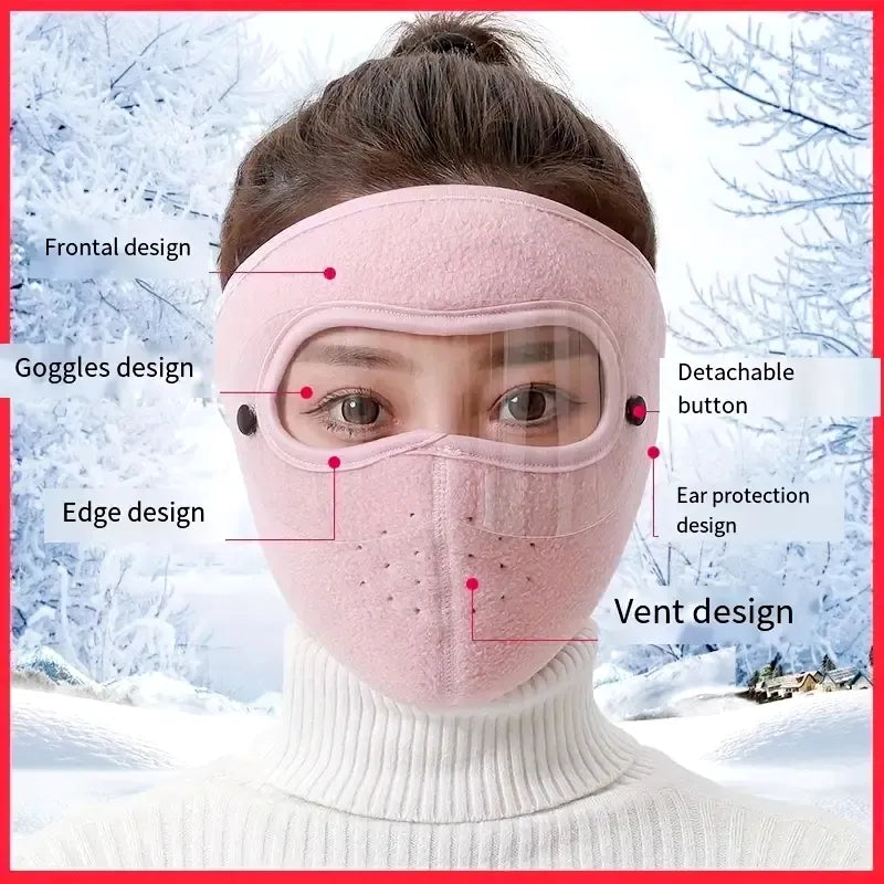 Winter Polar Fleece Full Face Mask with Anti-Fog Transparent Visor