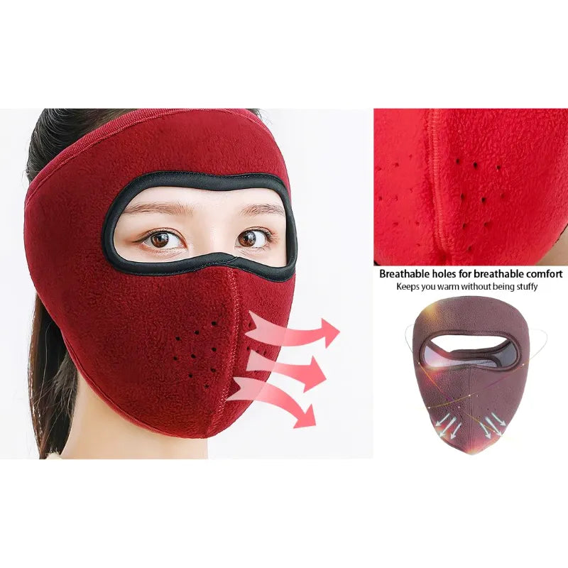 Winter Polar Fleece Full Face Mask with Anti-Fog Transparent Visor