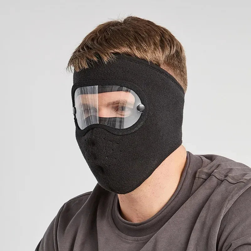 Winter Polar Fleece Full Face Mask with Anti-Fog Transparent Visor