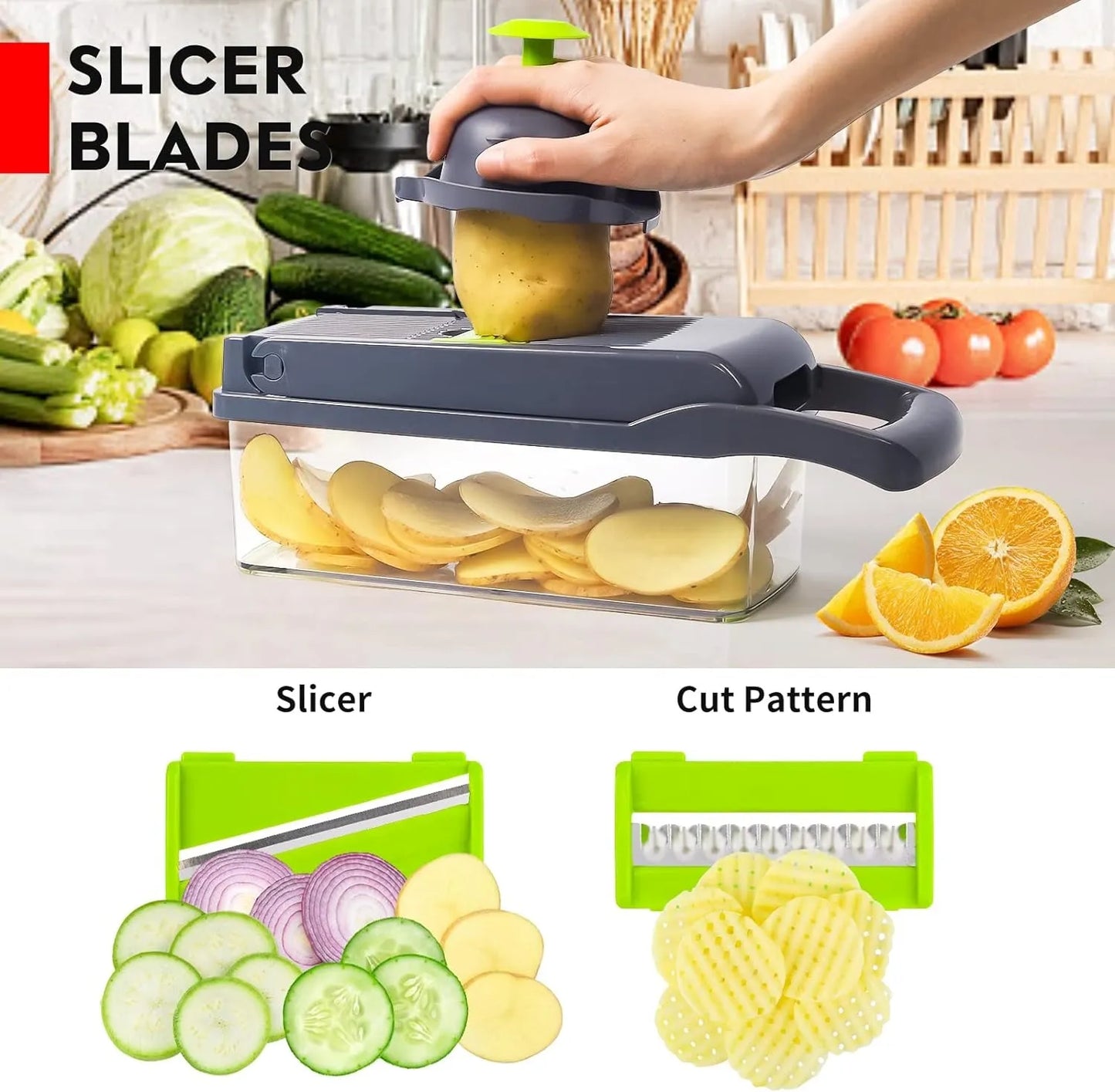16-in-1 All-in-One Vegetable Cutter, Slicer & Chopper – Multi Blade Kitchen Gadget