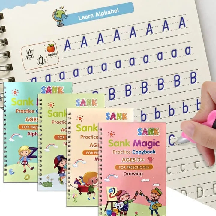 Kids Magic Handwriting Practice Book Set – 4 Copy Books + Pen & Refills