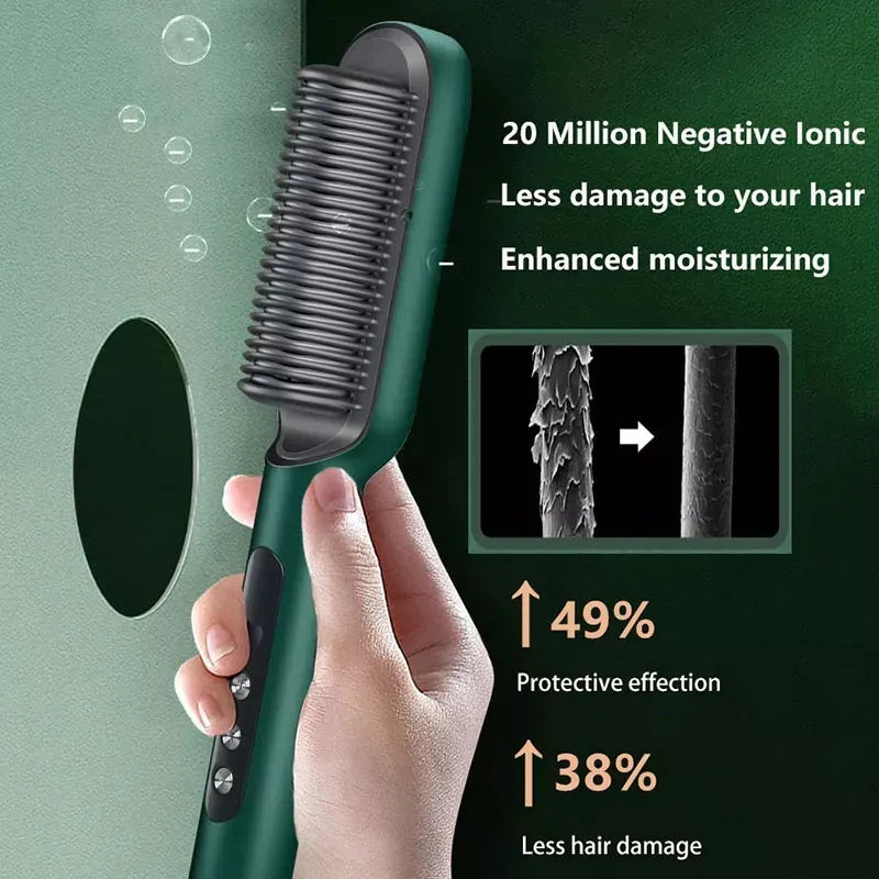 Hair Straightener Comb Brush for Men & Women – PTC Heating, Anti-Scald, Fast Heat-Up, Ionic Smoothing Electric Hair Brush