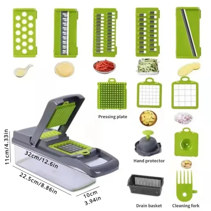 16-in-1 All-in-One Vegetable Cutter, Slicer & Chopper – Multi Blade Kitchen Gadget