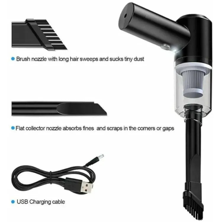 Portable Vacuum Cleaner – 3-in-1 USB Charging Strong Suction – For Car, Home & Desktop – Compact Dust Remover