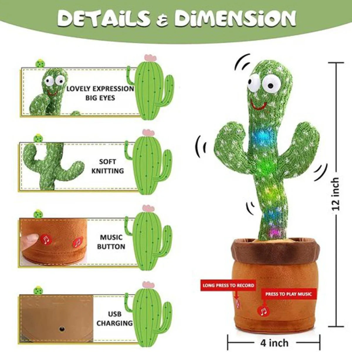 Dancing Cactus Plush Toy – Electronic Singing & Shaking Toy for Kids