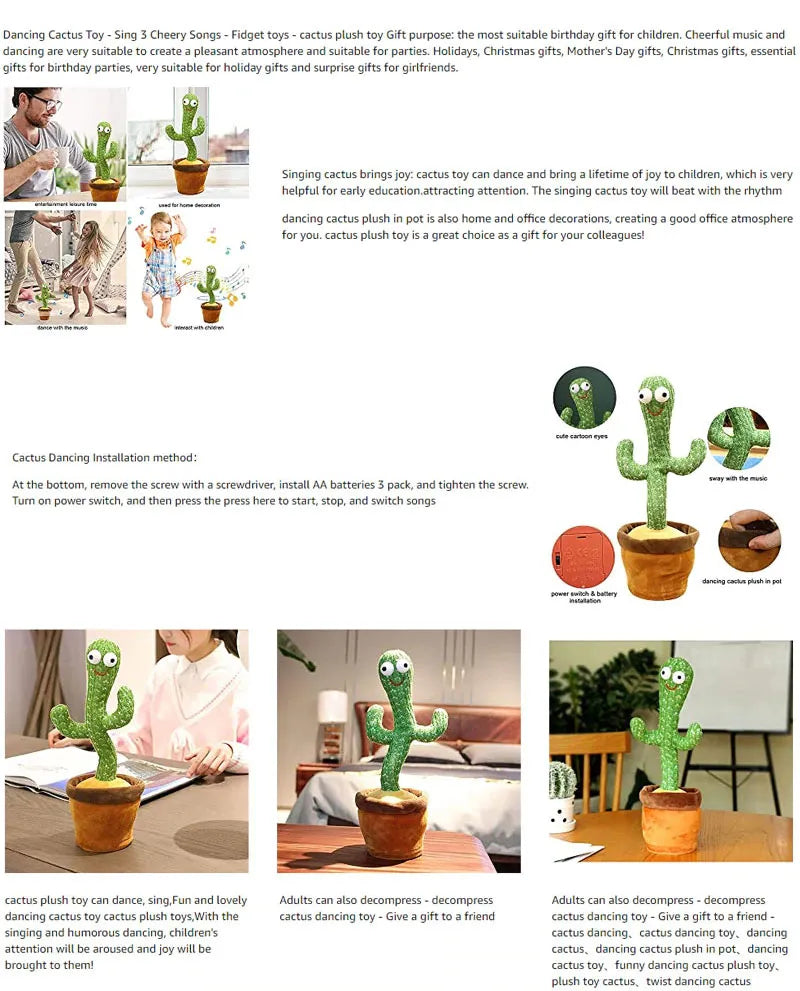 Dancing Cactus Plush Toy – Electronic Singing & Shaking Toy for Kids