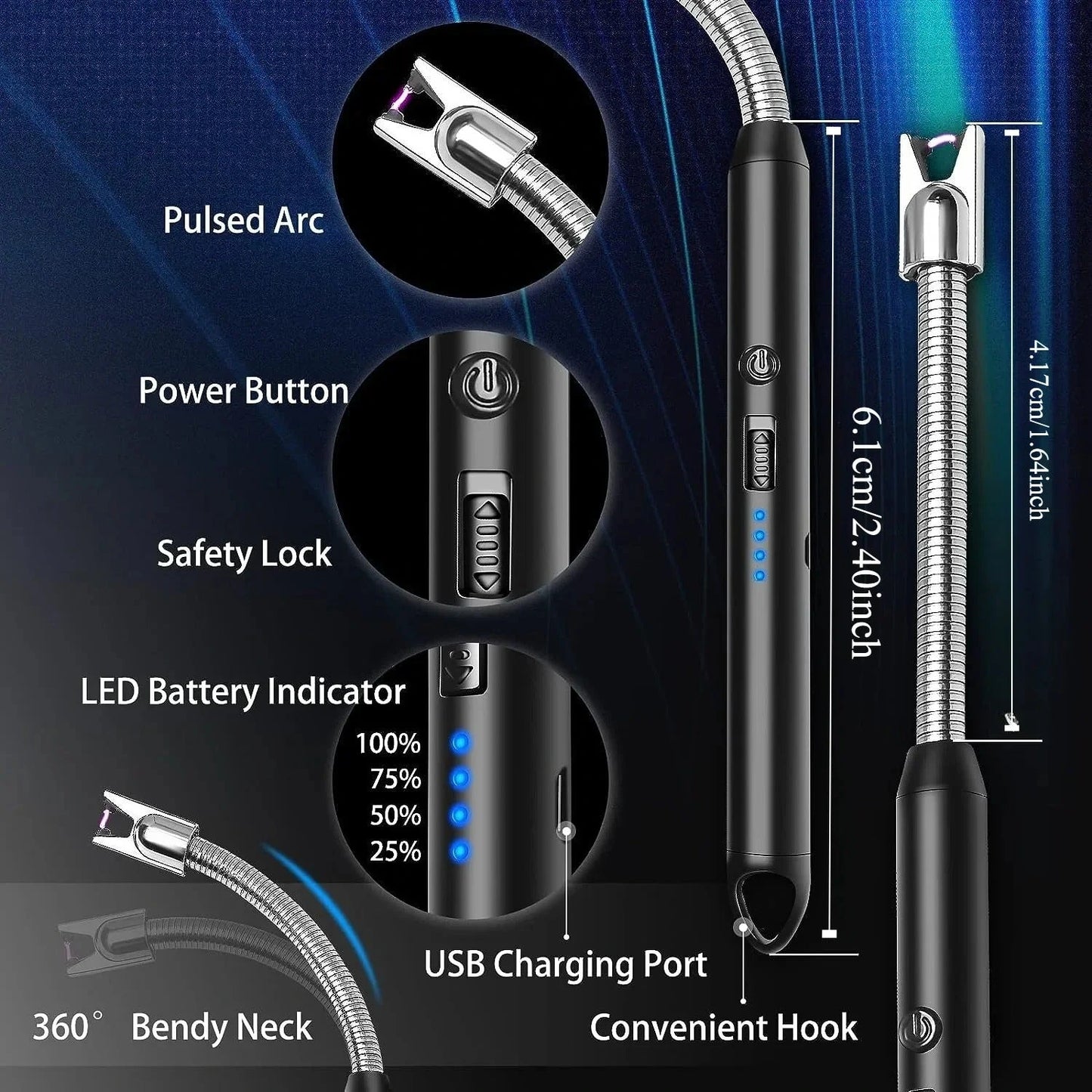Stainless Steel Electric Rechargeable Arc Lighter