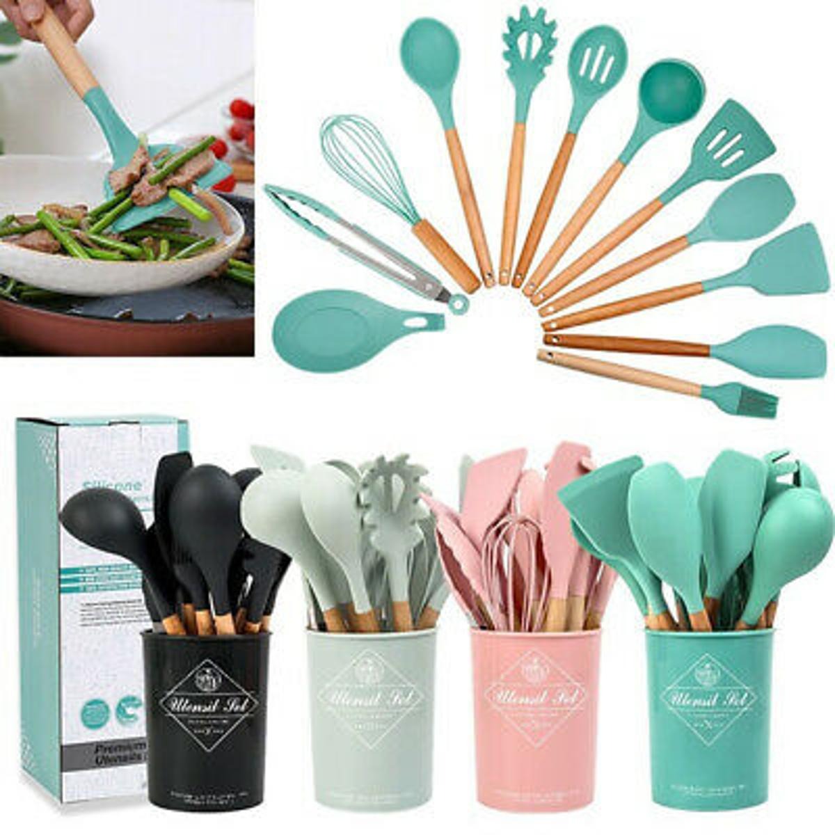 12 PCS Kitchen Silicone Spatula Utensil Set
