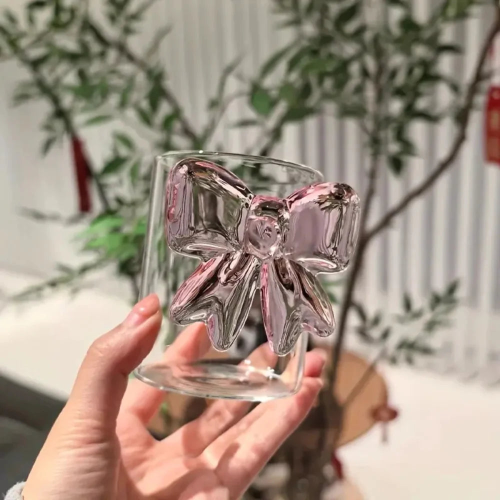Glass Bow Cup – 300 mL Elegant Glass Tumbler with 3D Bow Detail