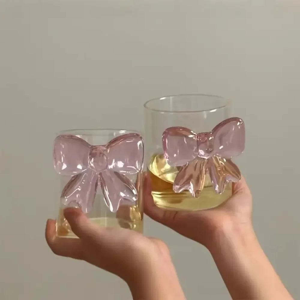 Glass Bow Cup – 300 mL Elegant Glass Tumbler with 3D Bow Detail