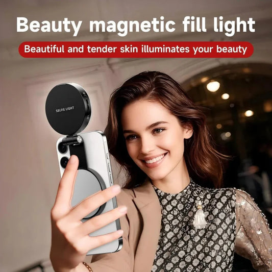 Magnetic 3-in-1 Selfie Light & Mini Clip-On Ring Light – Foldable LED with Mirror & 3 Color Temperatures