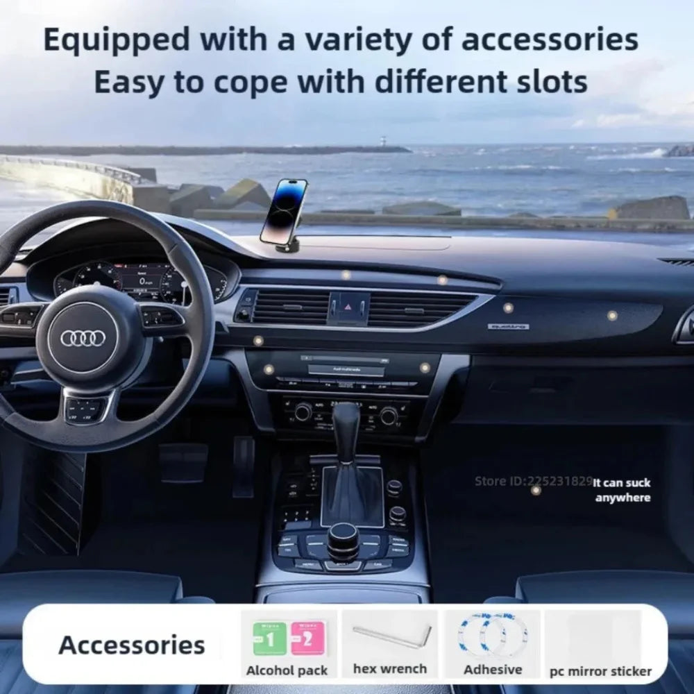 Universal Magnetic Car Phone Holder – Dashboard Suction / Vent Mount Foldable Mobile Stand