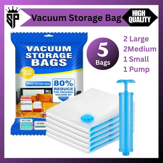 Vacuum Storage Bags with Hand Pump – 5-Piece Space Saver