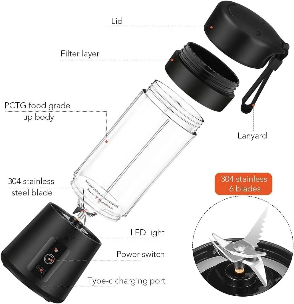 Rechargeable Portable Mini Blender – 6-Blade High-Speed Juicer