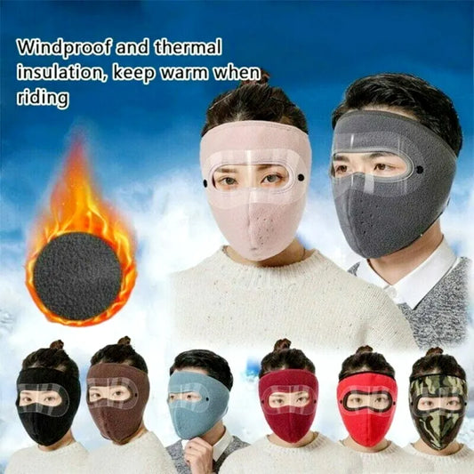 Winter Polar Fleece Full Face Mask with Anti-Fog Transparent Visor